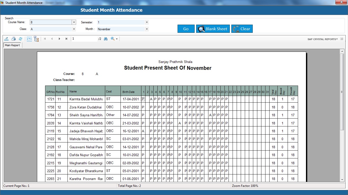 School Management System Software Student Attendance Report